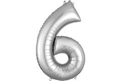 Foil balloon - Number - 6 - Silver - 86 cm